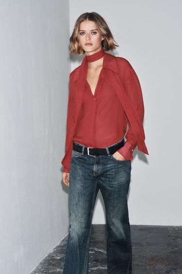 BLOUSE IMPRIMÉE À NŒUDS ZW COLLECTION - Rouge de Zara - Image 4