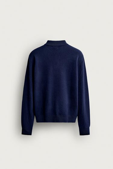 100% WOOL CONTRAST KNIT POLO — Navy blue 2