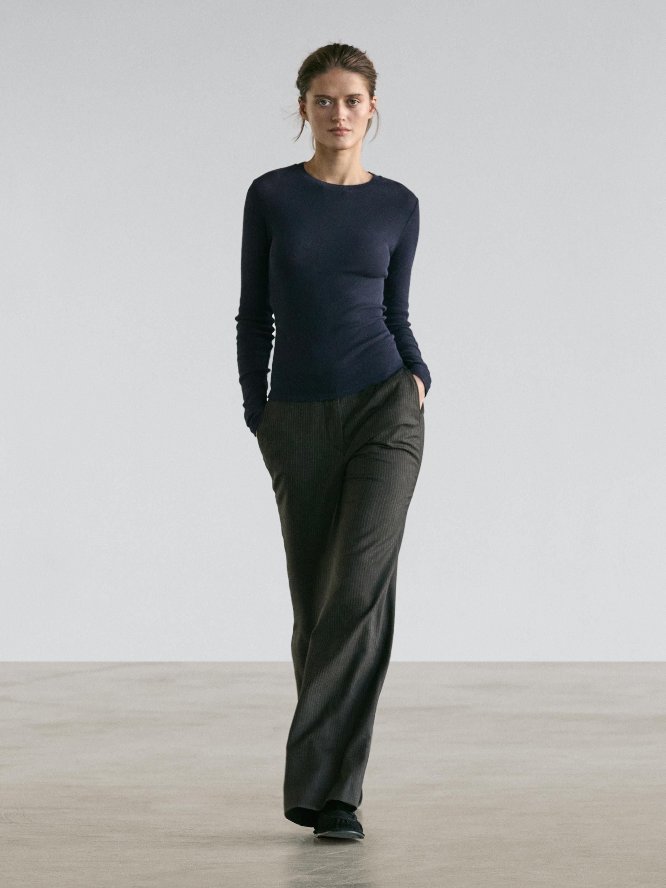 Long-sleeve cotton blend T-shirt