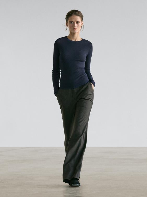 Long-sleeve cotton blend T-shirt