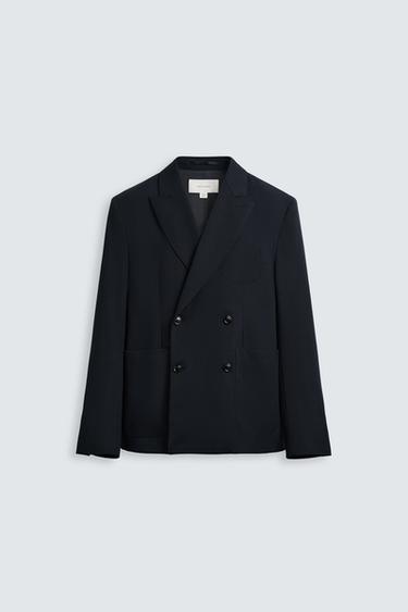 DOUBLE-BREASTED 100% WOOL SUIT BLAZER - Dark navy by Zara