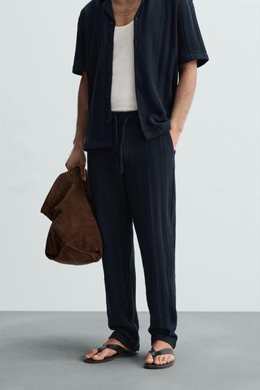 STRIPED TEXTURED TROUSERS - Navy blue by Zara