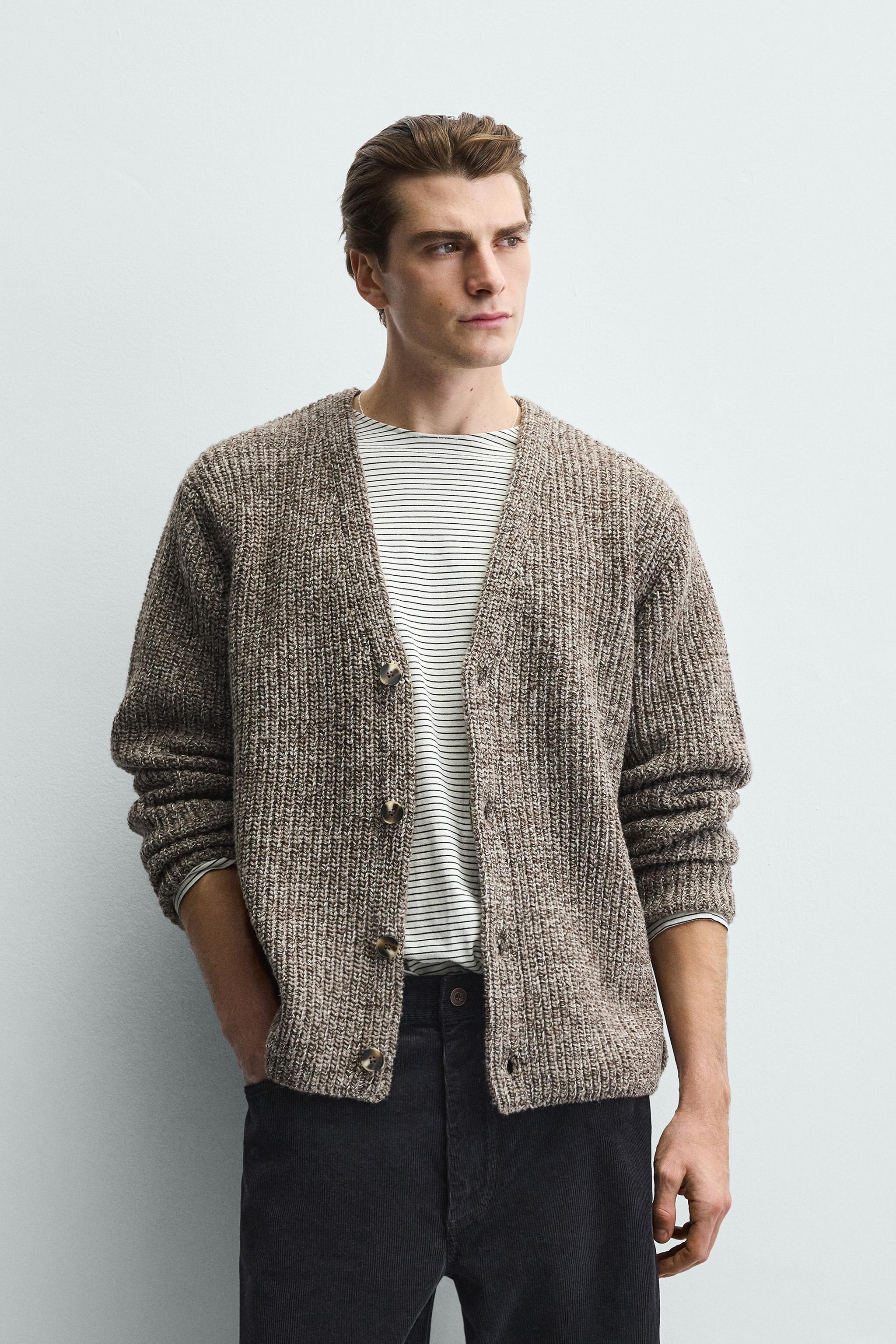 RIBBED TEXTURED CARDIGAN - Tan marl | ZARA United States