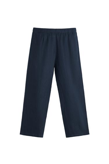 100% LINEN JOGGER WAIST TROUSERS - Navy blue by Zara