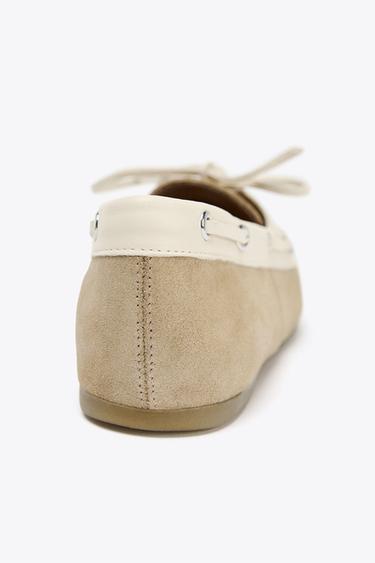 CONTRAST SUEDE LACE-UP MOCCASINS - Ecru White by Zara - Image 4