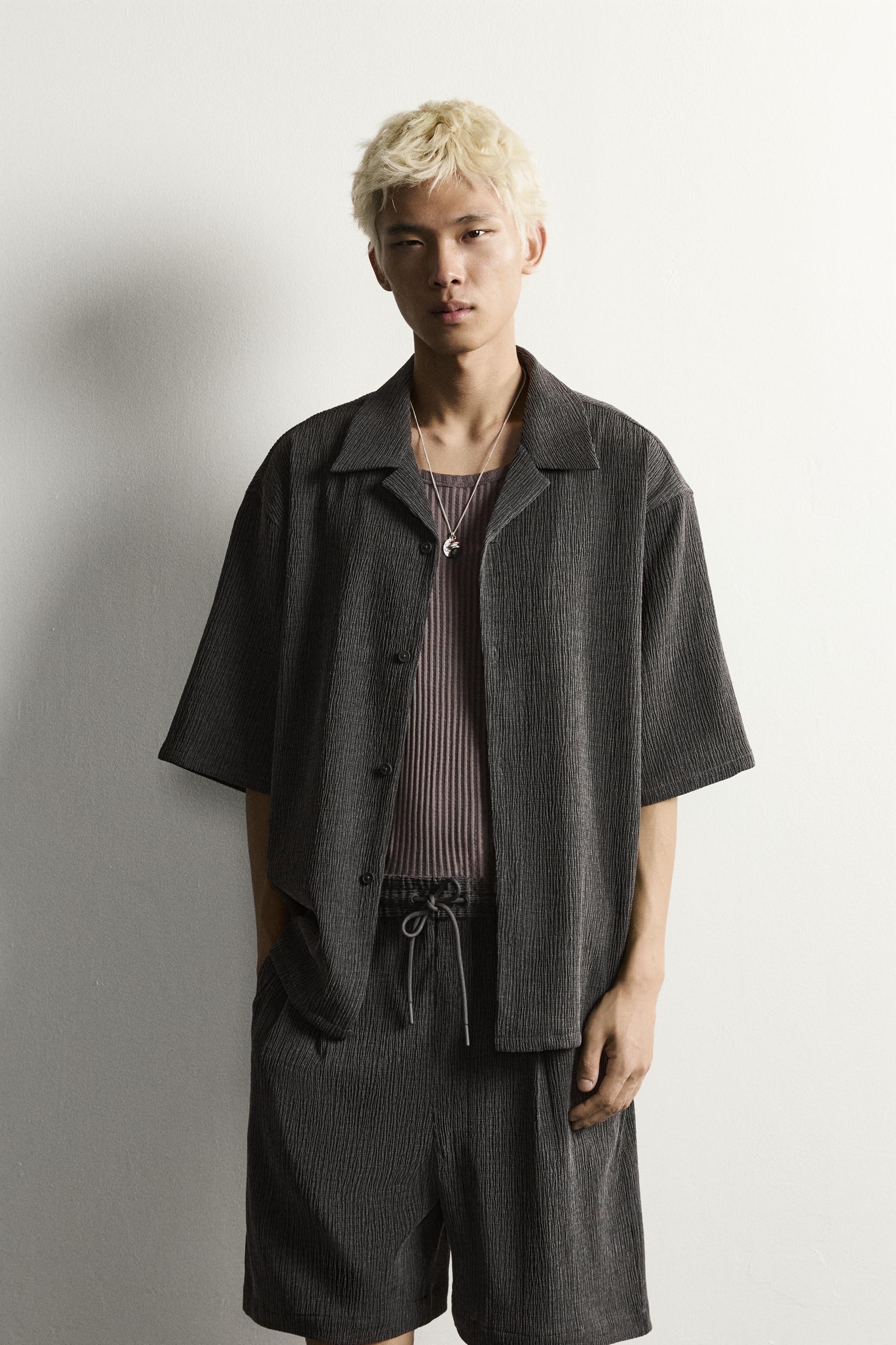 TEXTURED RELAXED FIT SHIRT — Anthracite Gray