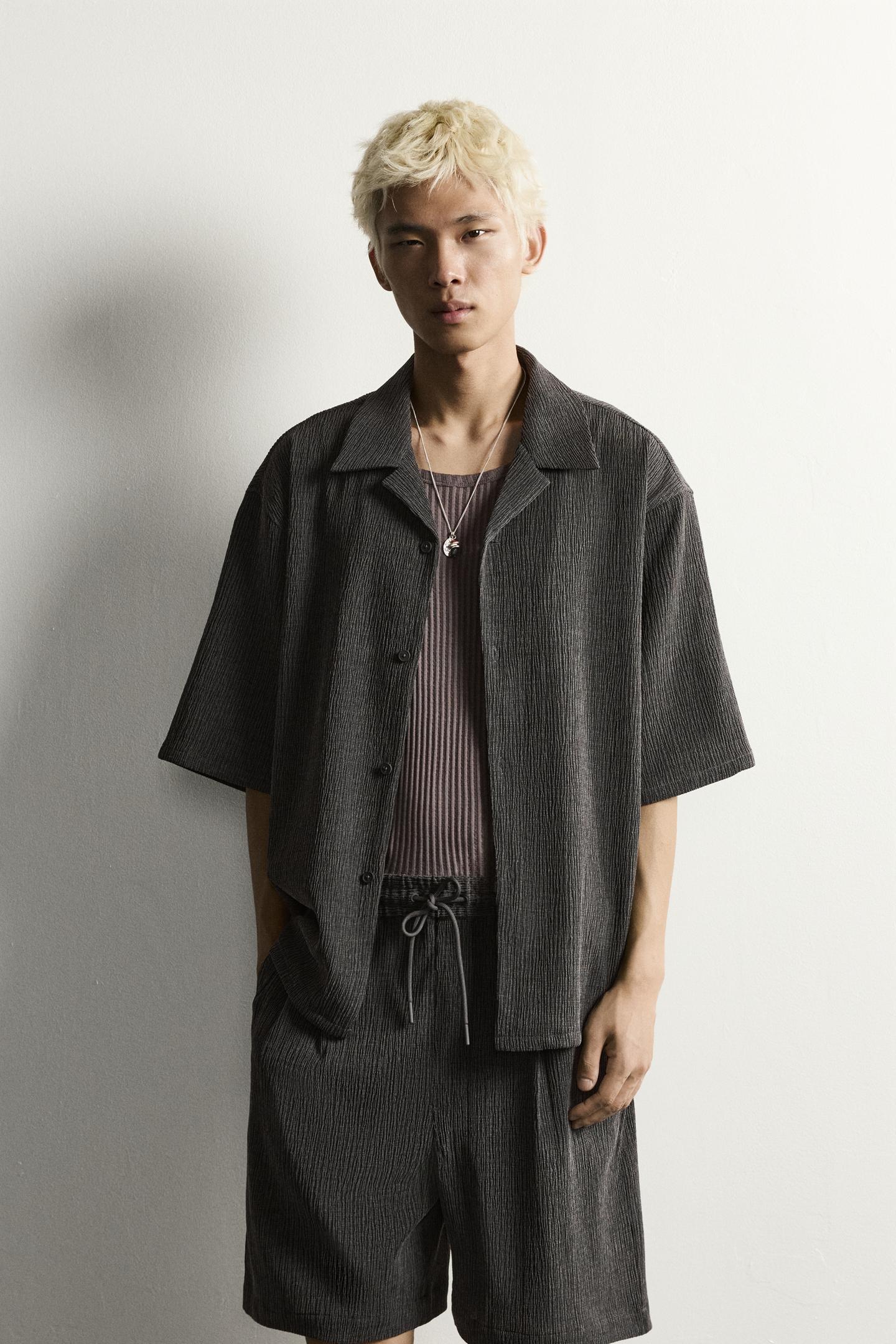 Мужская рубашка Zara Textured Relaxed Fit, цвет: Антрацитовый серый — фото 2