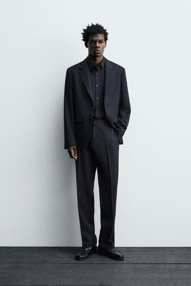 100% WOOL SUIT TROUSERS - Navy blue by Zara - Image 0