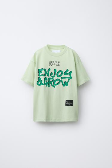 CAMISETA ESTAMPADO TEXTO - Verde agua de Zara