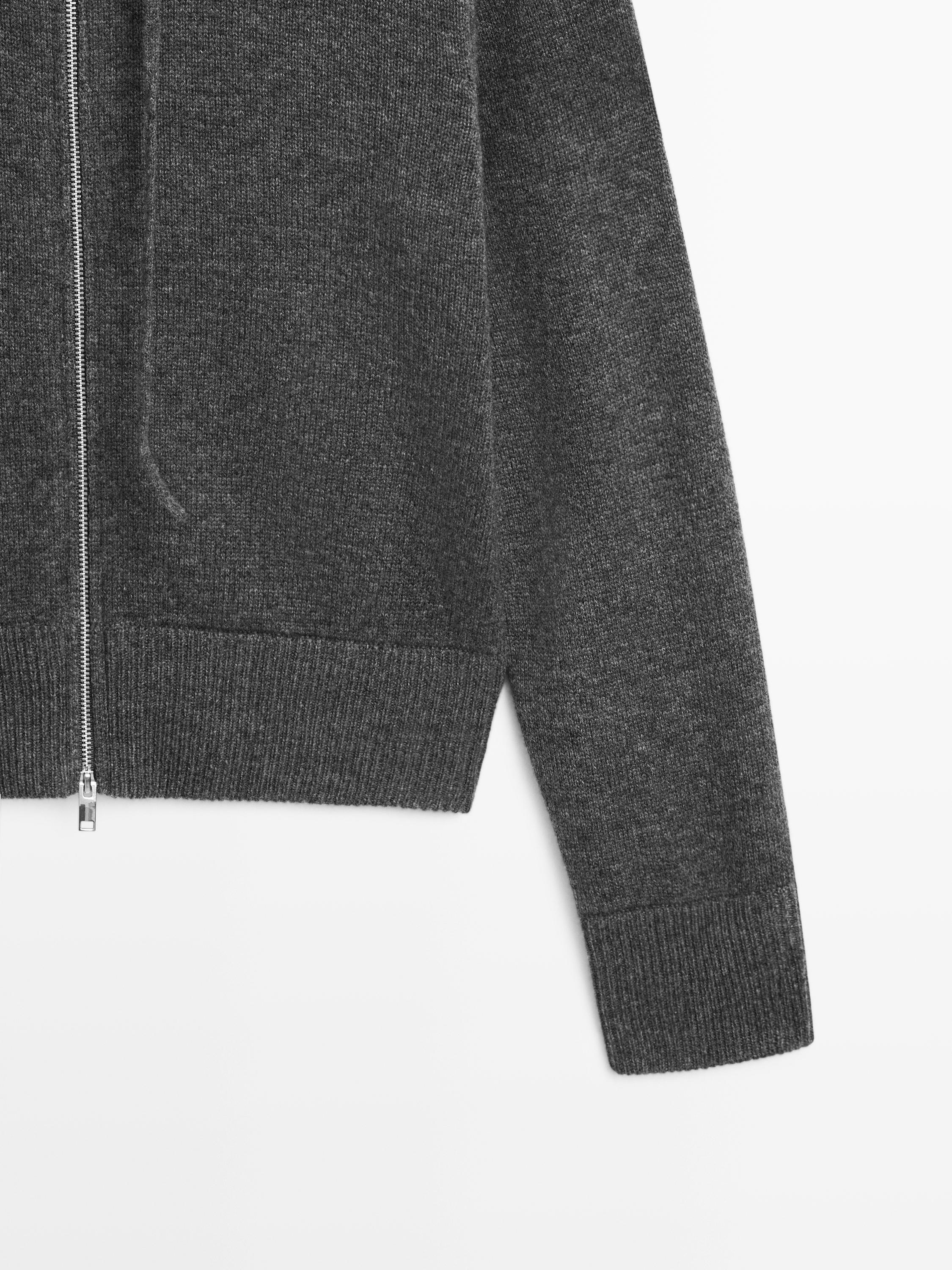 Cardigan zippé à capuche en laine mélangée