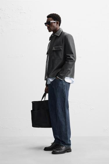 FAUX LEATHER JACKET WITH POCKETS - Dark navy by Zara - Image 3