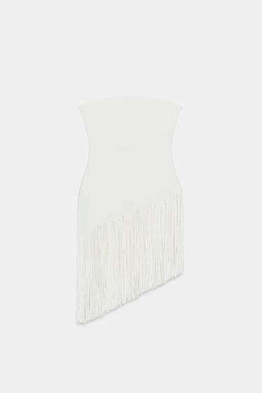 Zara ASYMMETRIC FRINGED BANDEAU TOP - White