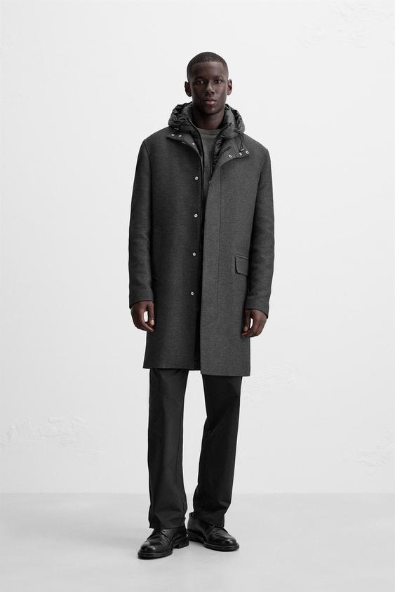 取り外し可能なフード付き ダブルカラーコート - グレー | ZARA Japan 