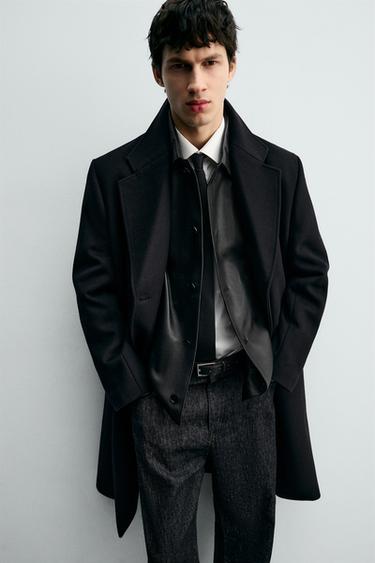 ABRIGO CRUZADO CON LANA - Negro de Zara