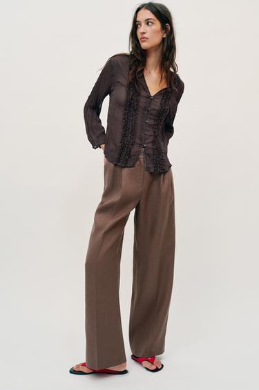 100% LINEN STRAIGHT TROUSERS - Mink by Zara - Image 0