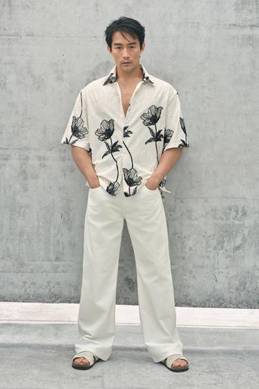 Zara 撞色刺繡襯衫 - 白色