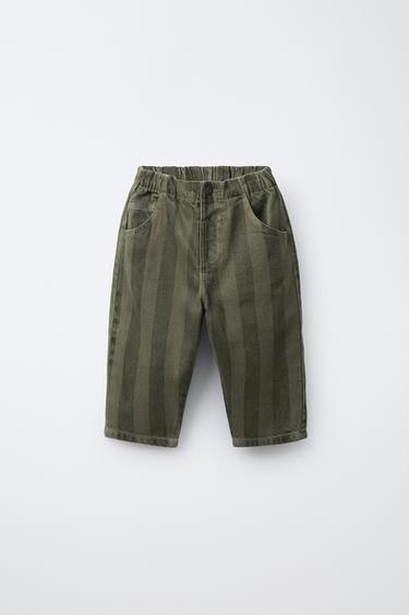 PANTALÓN SARGA BAGGY RAYAS - Khaki de Zara