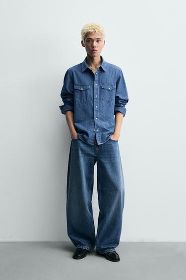 DENIM SHIRT WITH POCKETS - Mid-blue by Zara