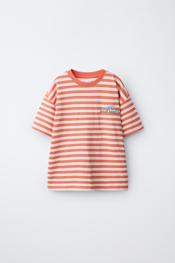 CAMISETA RAYAS BORDADO - Teja de Zara - Imagen 0