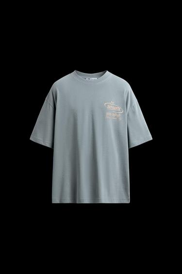 Zara WASHED PRINT T-SHIRT - Faded sky blue - Image 0