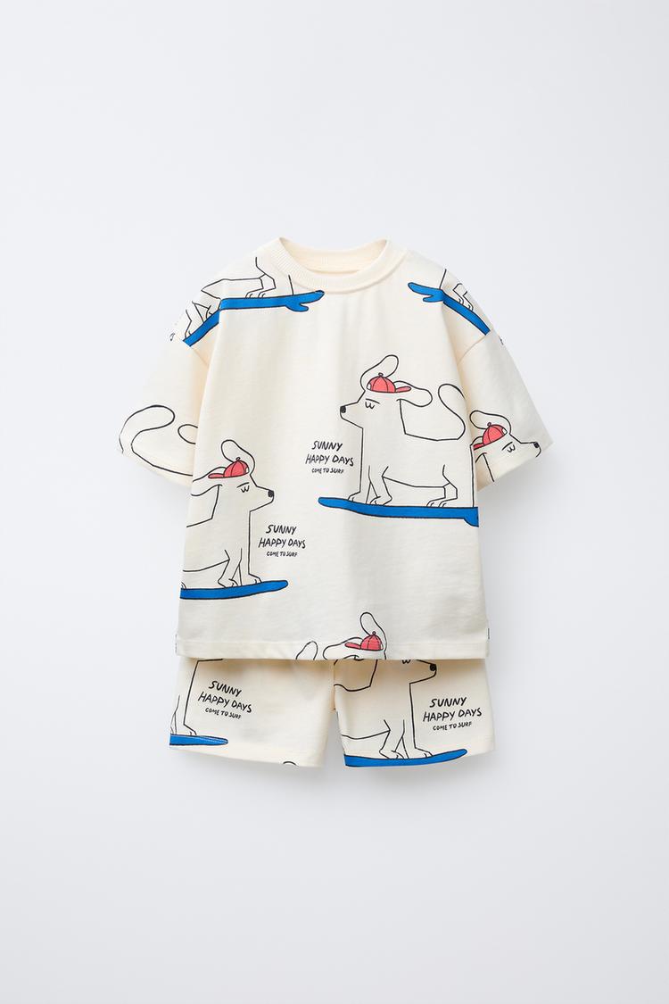 DOG PRINT JOGGING T-SHIRT AND BERMUDA SET