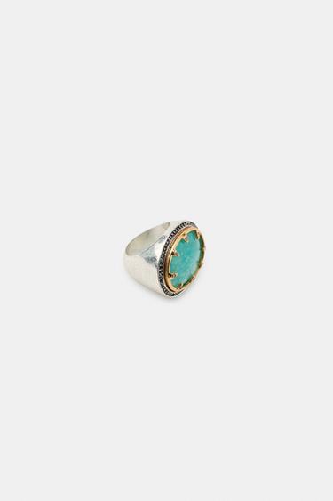 RHINESTONE STONE RING - Silver by Zara