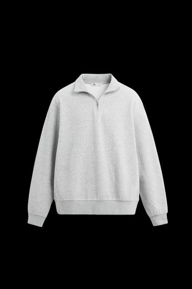 BASIC-SWEATSHIRT MIT STEHKRAGEN UND REISSVERSCHLUSS - Grau meliert von Zara