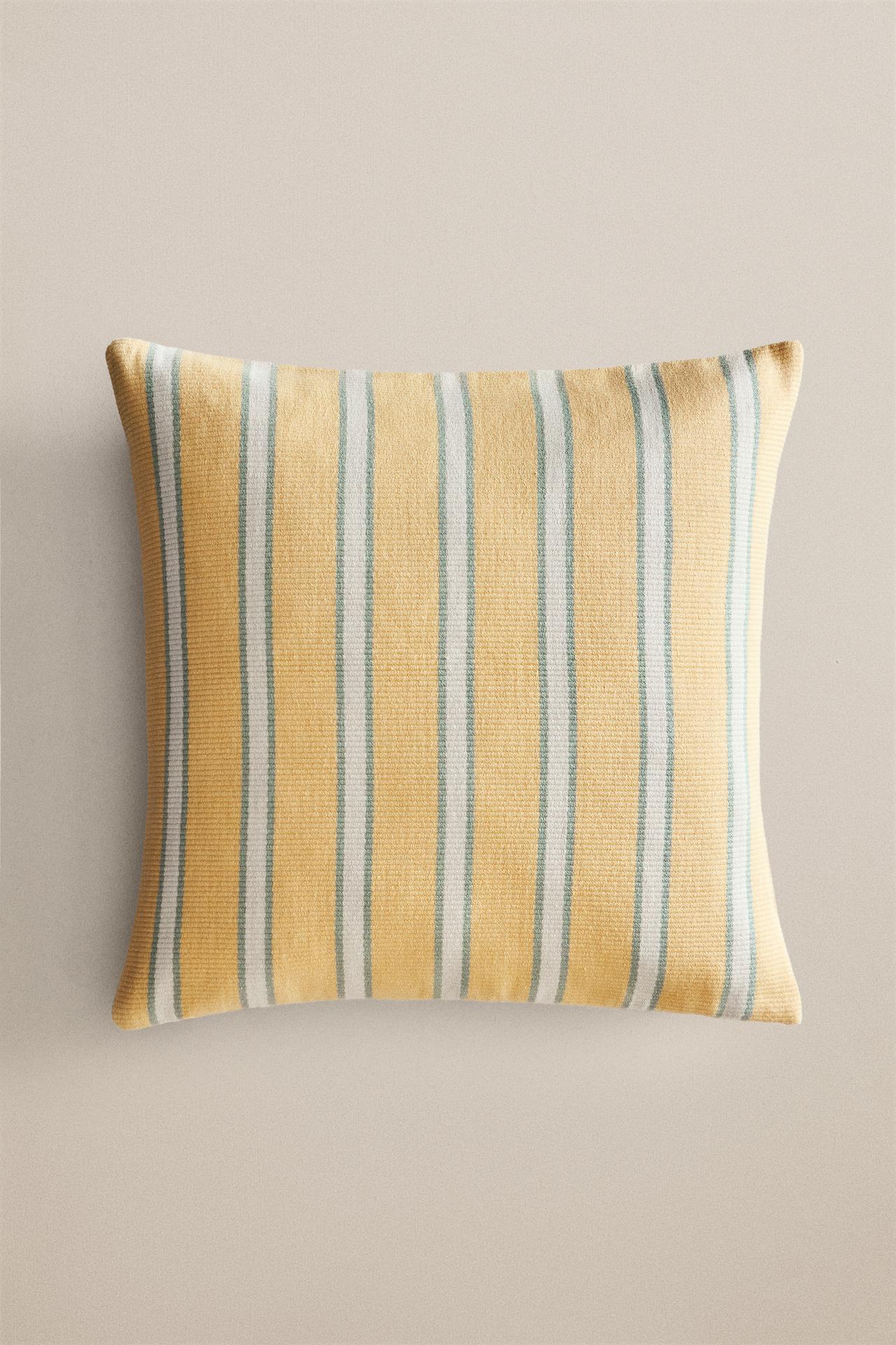 STRIPED THROW PILLOW COVER — Light yellow