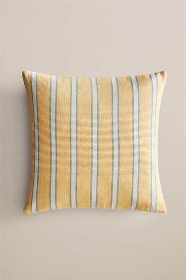 STRIPED THROW PILLOW COVER — Light yellow 1