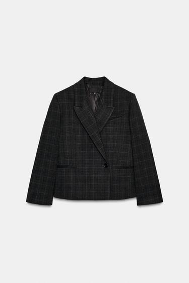OVERSIZE CROPPED CHECK BLAZER - Grey marl by Zara