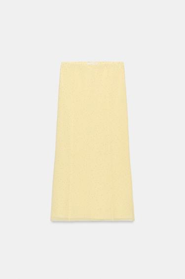 DOTTED MESH MIDI SKIRT - Light yellow by Zara