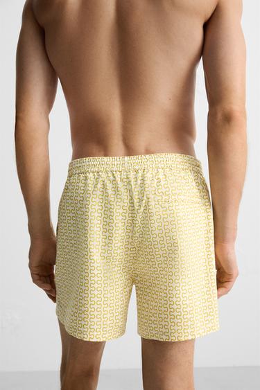 SHORT DE BAIN COUPE CLASSIQUE À IMPRIMÉ GÉOMÉTRIQUE - Vert huile de Zara - Image 5