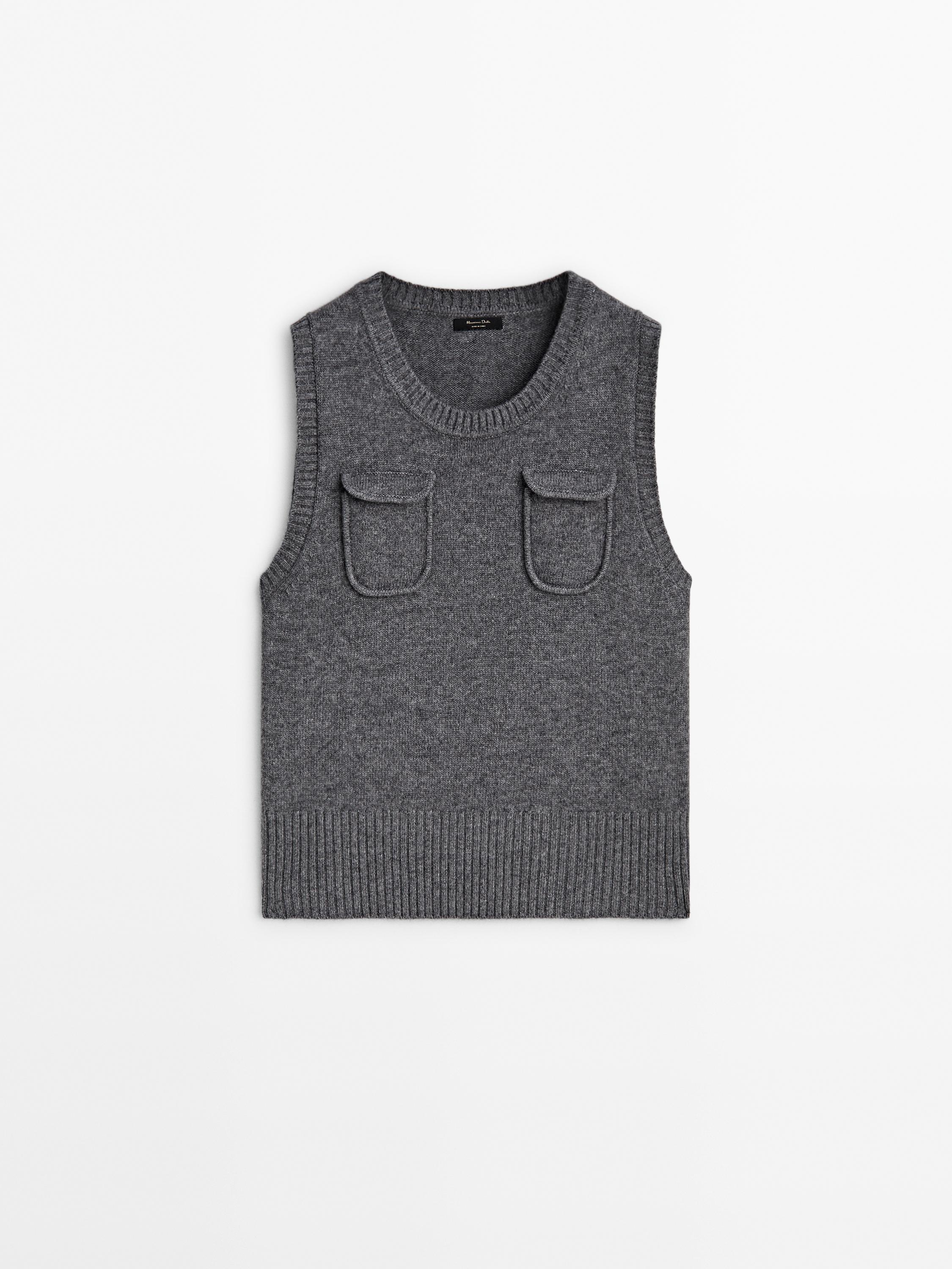 Wool blend knit vest with pockets - Mid-gray | ZARA United States