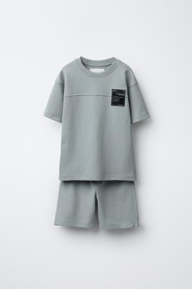 طقم تيشيرت وبرمودا INTERLOCK ببطاقة - أزرق فاتح by Zara - Image 0