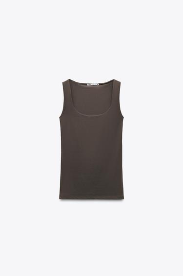 CAMISETA POLIAMIDA TIRANTE ANCHO - Gris topo de Zara