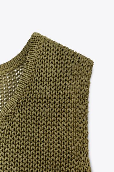 TOP EN MAILLE 100 % COTON - Kaki de Zara - Image 8