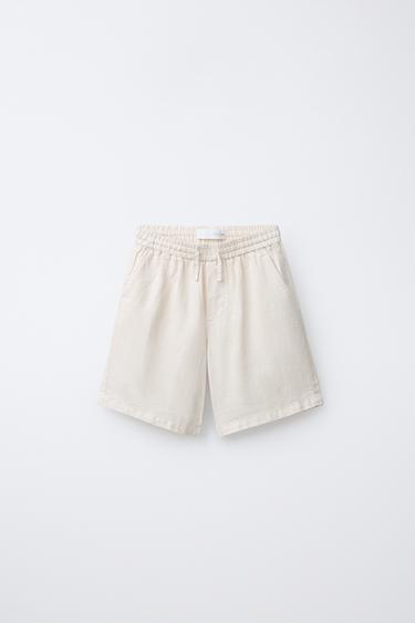100% LINEN BERMUDA SHORTS - Ecru by Zara