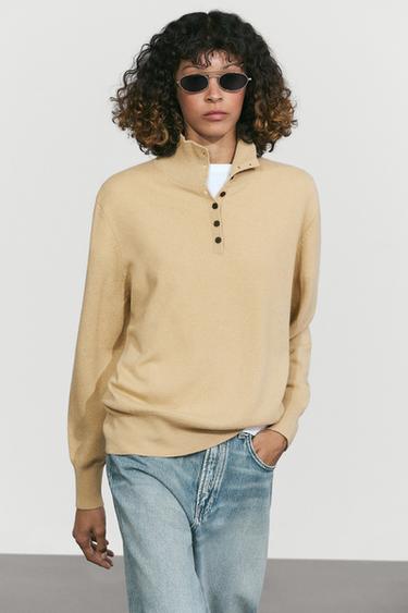 High neck knit sweater with button detail — Dark mink 2