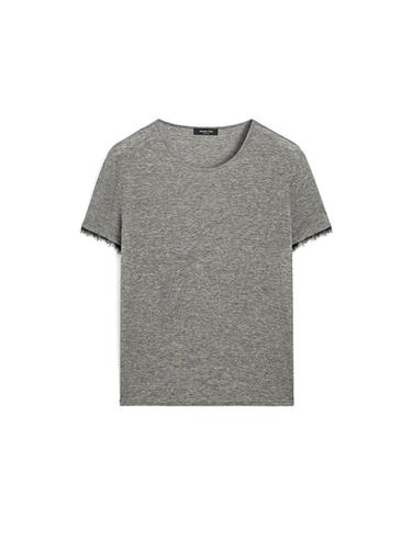 T-shirt en laine détail dentelle - Gris chiné de Zara