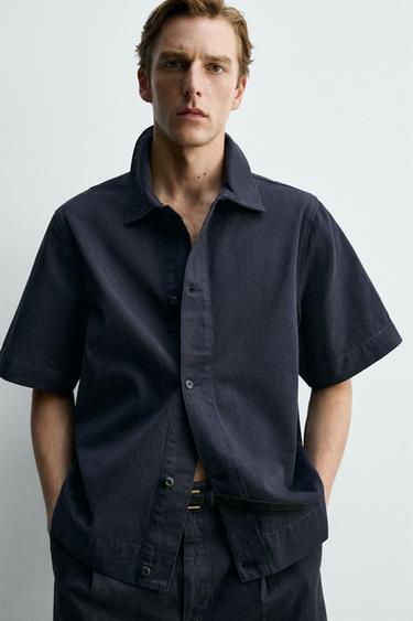 CHEMISE EN DENIM COUPE DÉCONTRACTÉE - Bleu de Zara - Image 4