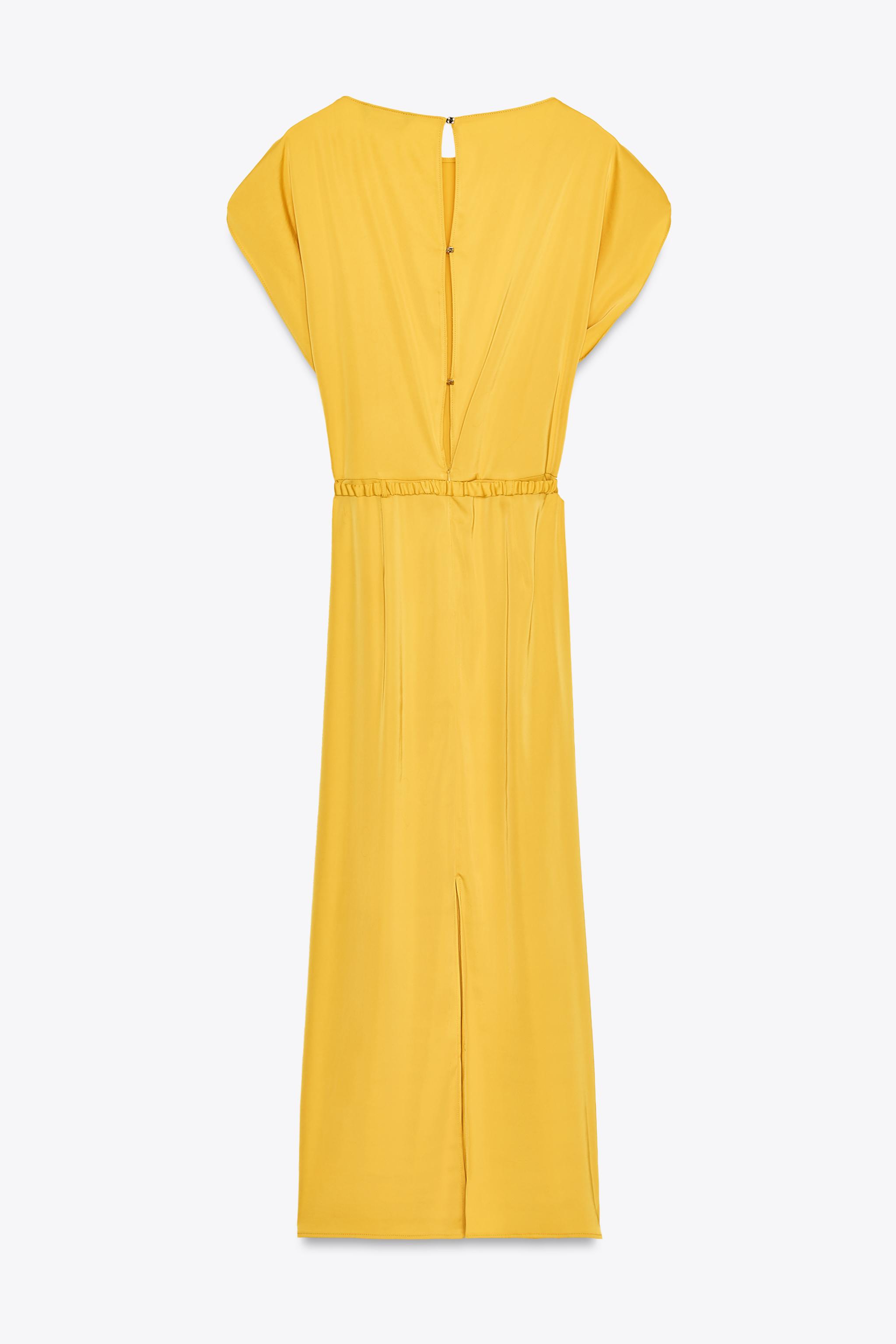 BELTED SATIN EFFECT MIDI DRESS Mustard ZARA United States
