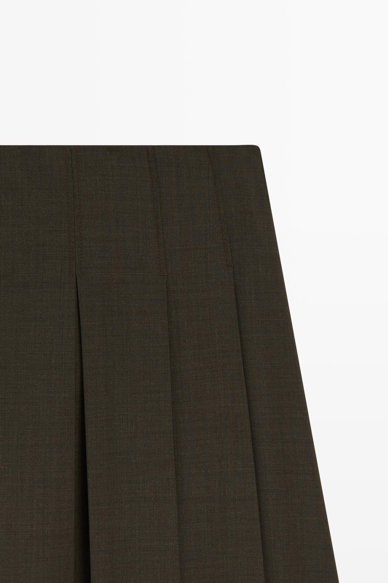 Pleated wool-blend midi skirt — Brown