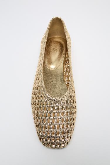 METALLIC BRAIDED EFFECT BALLET FLATS - Gold by Zara