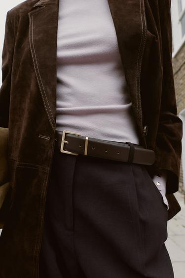 PANTALON À PINCES ET CEINTURE - Marron foncé de Zara - Image 3