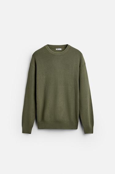 PULL BASIQUE EN MAILLE PERLÉE - vert olive de Zara