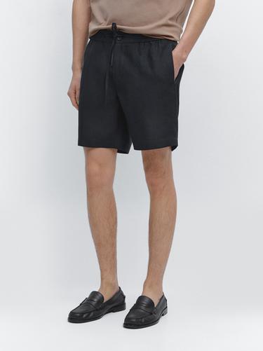 Zara Linen jogger-fit Bermuda shorts - Navy blue