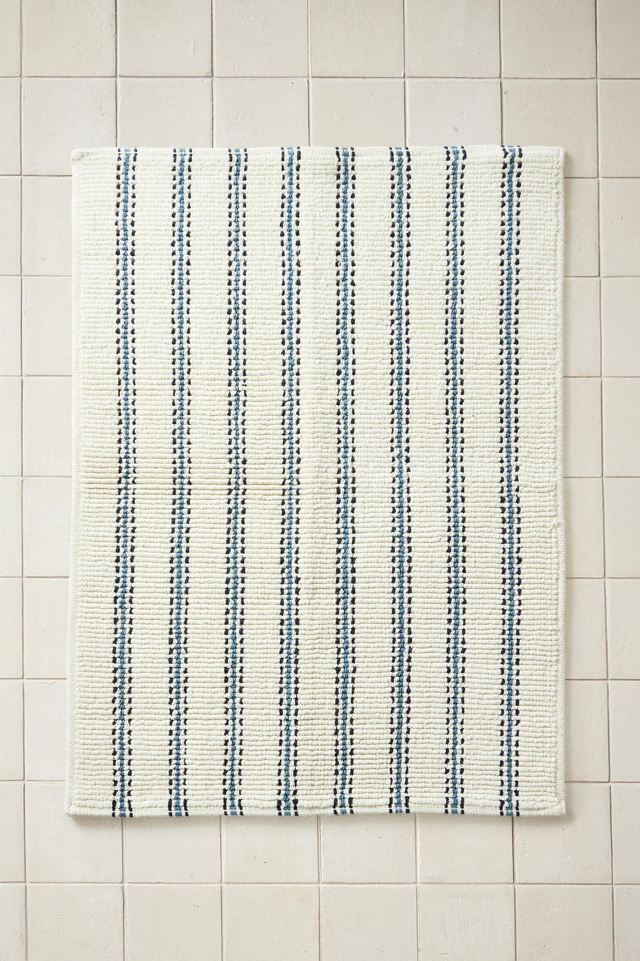 STRIPED BATH MAT — Ecru / Blue