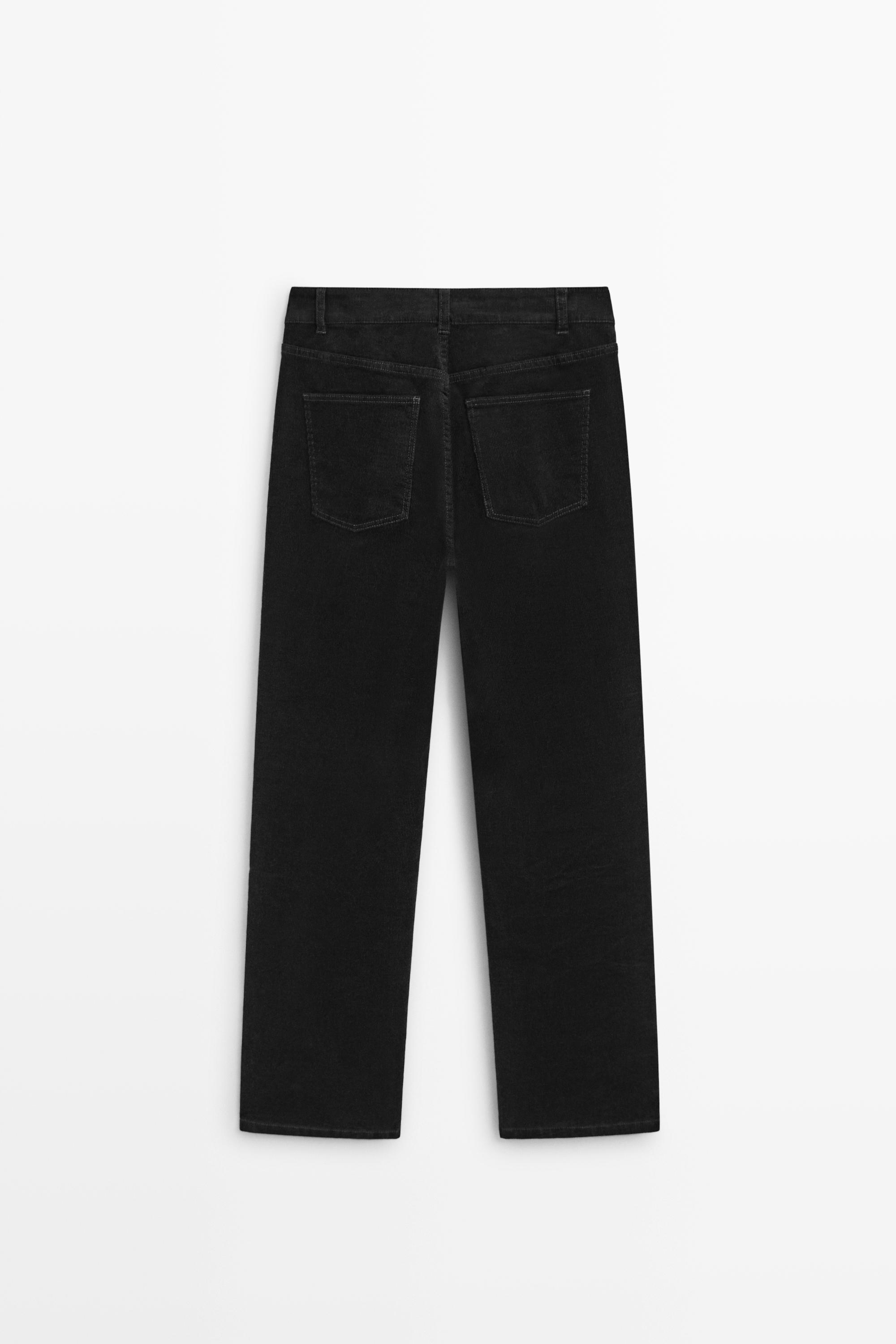 Mid-waist slim straight needlecord pants