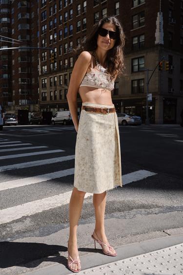 ZW COLLECTION LIMITED EDITION LEATHER SKIRT - Ecru by Zara