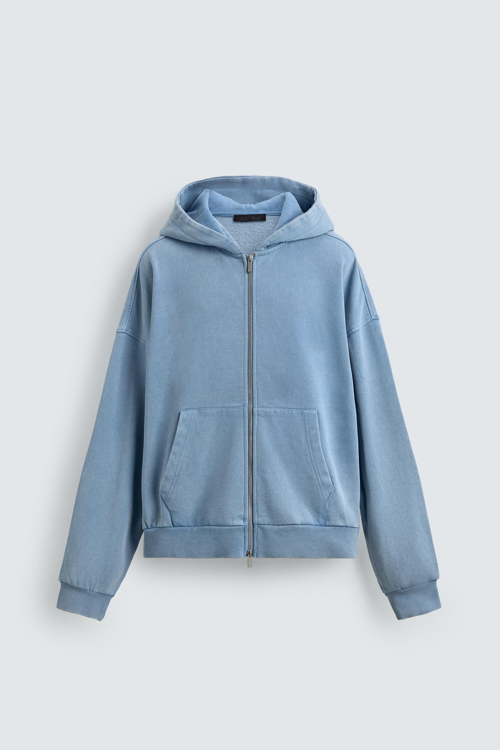 WASHED HOODED ZIP SWEATSHIRT - Light blue | ZARA United States